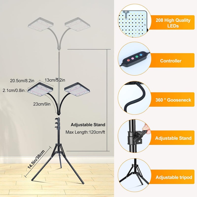 FECiDA 2-Head Grow Light with Stand 50W, 2025 Grow Lights for Indoor Plants, Full Spectrum LED Plant Grow Light for Houseplants, Bonsai Tree, 4,8,12,16 Hr Timer and 360° Gooseneck - Image 5